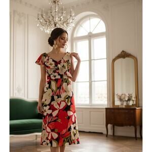 Halston Floral Midi Dress Size 6 NWT – Side Zip Closure